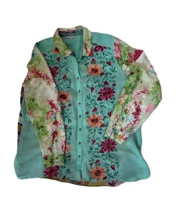 John Mark Tops - John Mark Embroidered Floral Patchwork Button Up Blouse Size XL
